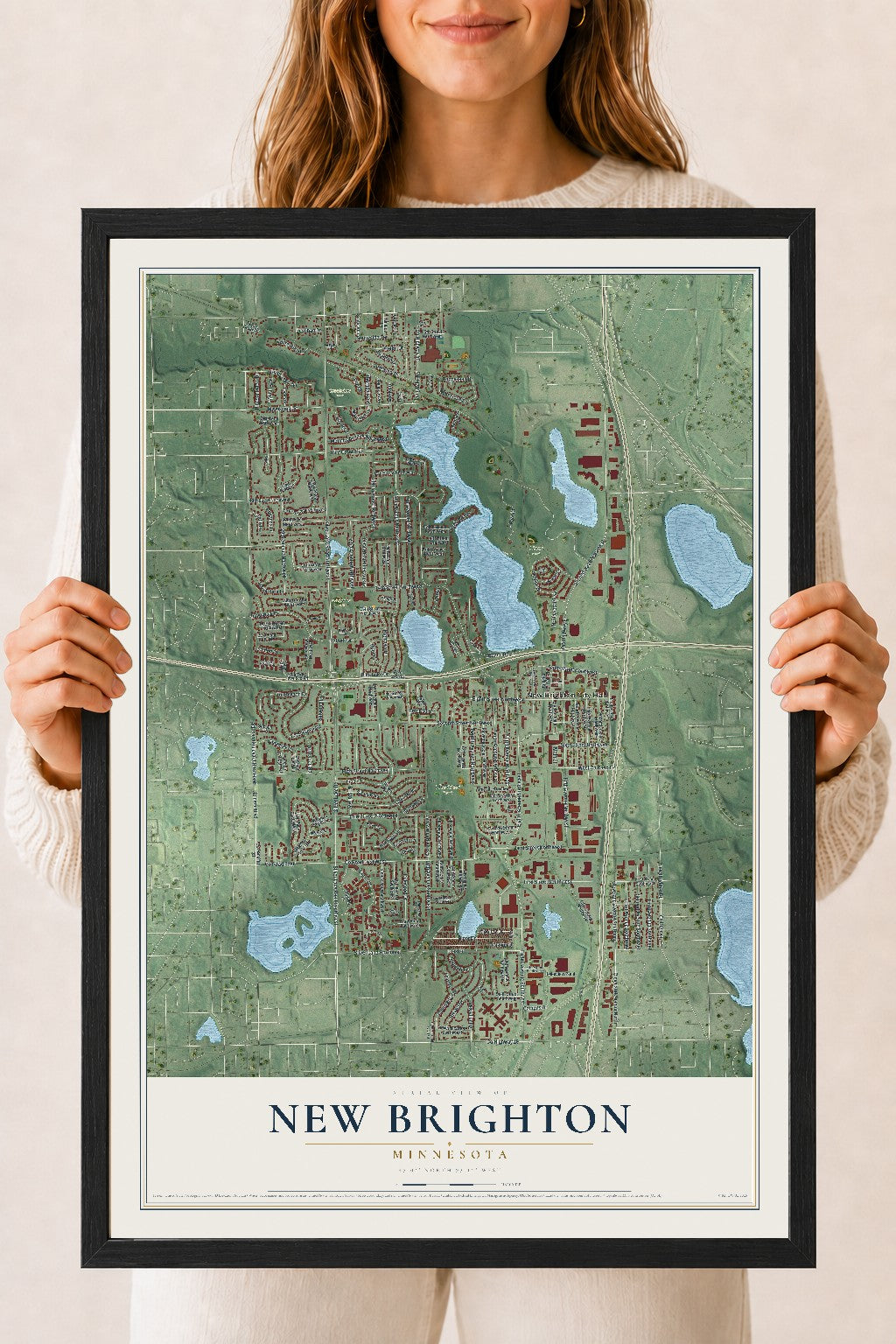 Map of New Brighton, Minnesota, 18 x 24 inch print in a black wood frame