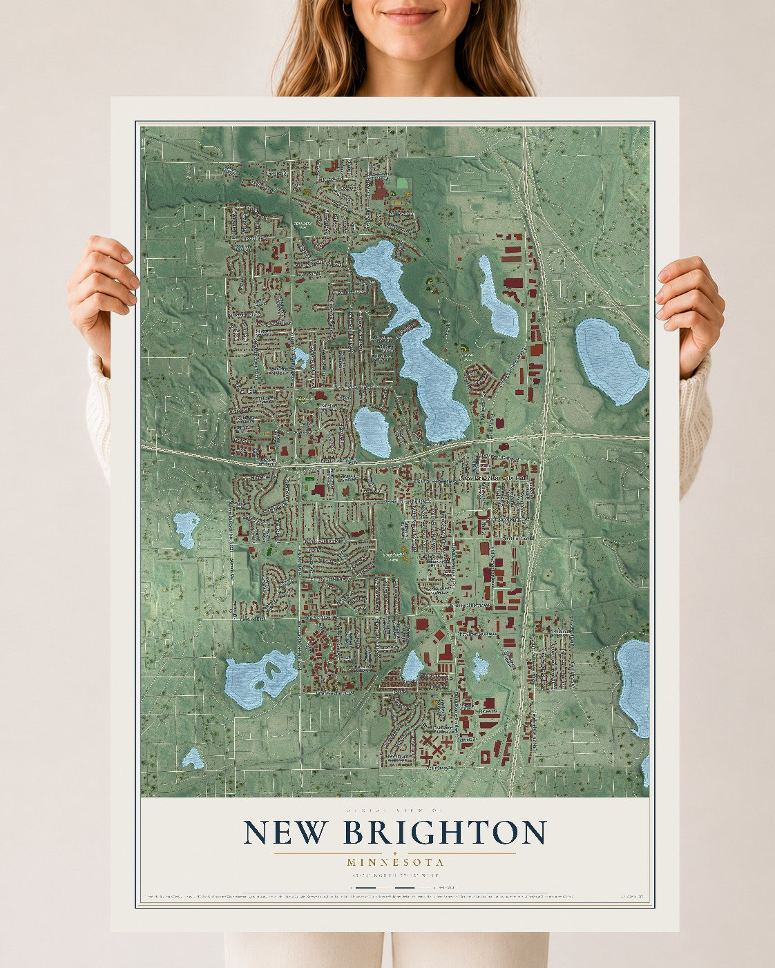 Map of New Brighton, Minnesota, 24 x 36 inch unframed archival matte print