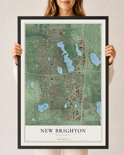 Map of New Brighton, Minnesota, 24 x 36 inch print in a black wood frame