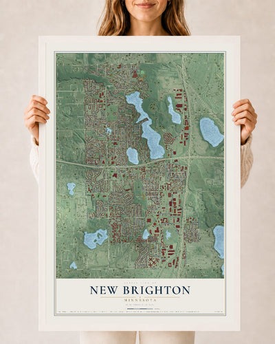 Map of New Brighton, Minnesota, 24 x 36 inch print in a white wood frame