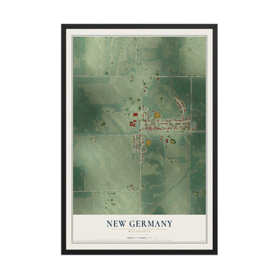 Map of New Germany, Minnesota, 12 x 18 inch print in a black wood frame