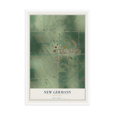 Map of New Germany, Minnesota, 12 x 18 inch print in a white wood frame
