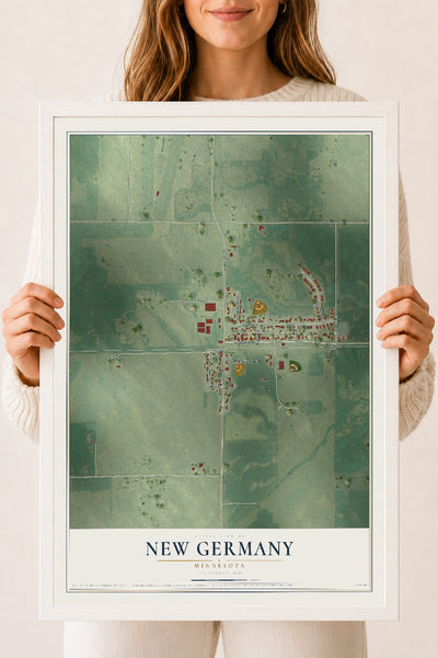 Map of New Germany, Minnesota, 18 x 24 inch print in a white wood frame