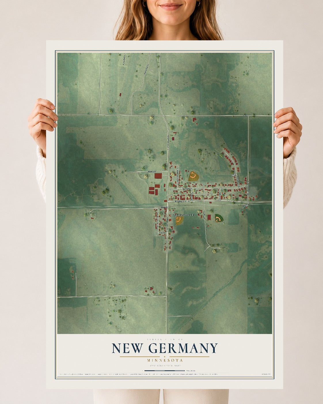 Map of New Germany, Minnesota, 24 x 36 inch unframed archival matte print