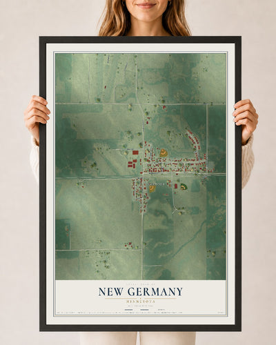 Map of New Germany, Minnesota, 24 x 36 inch print in a black wood frame