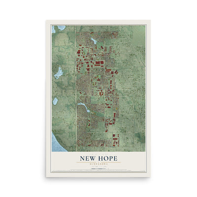 Map of New Hope, Minnesota, 12 x 18 inch unframed archival matte print