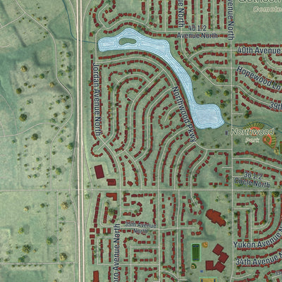 Second close-up of the map of New Hope, Minnesota print showing more streets and buildings