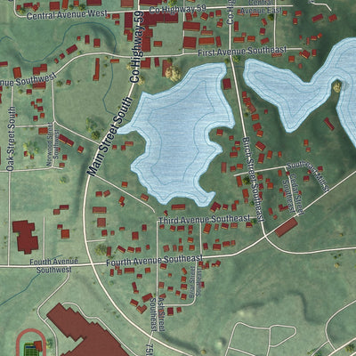 Second close-up of the map of New London, Minnesota print showing more streets and buildings