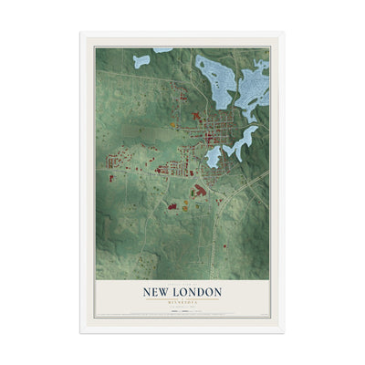 Map of New London, Minnesota, 12 x 18 inch print in a white wood frame