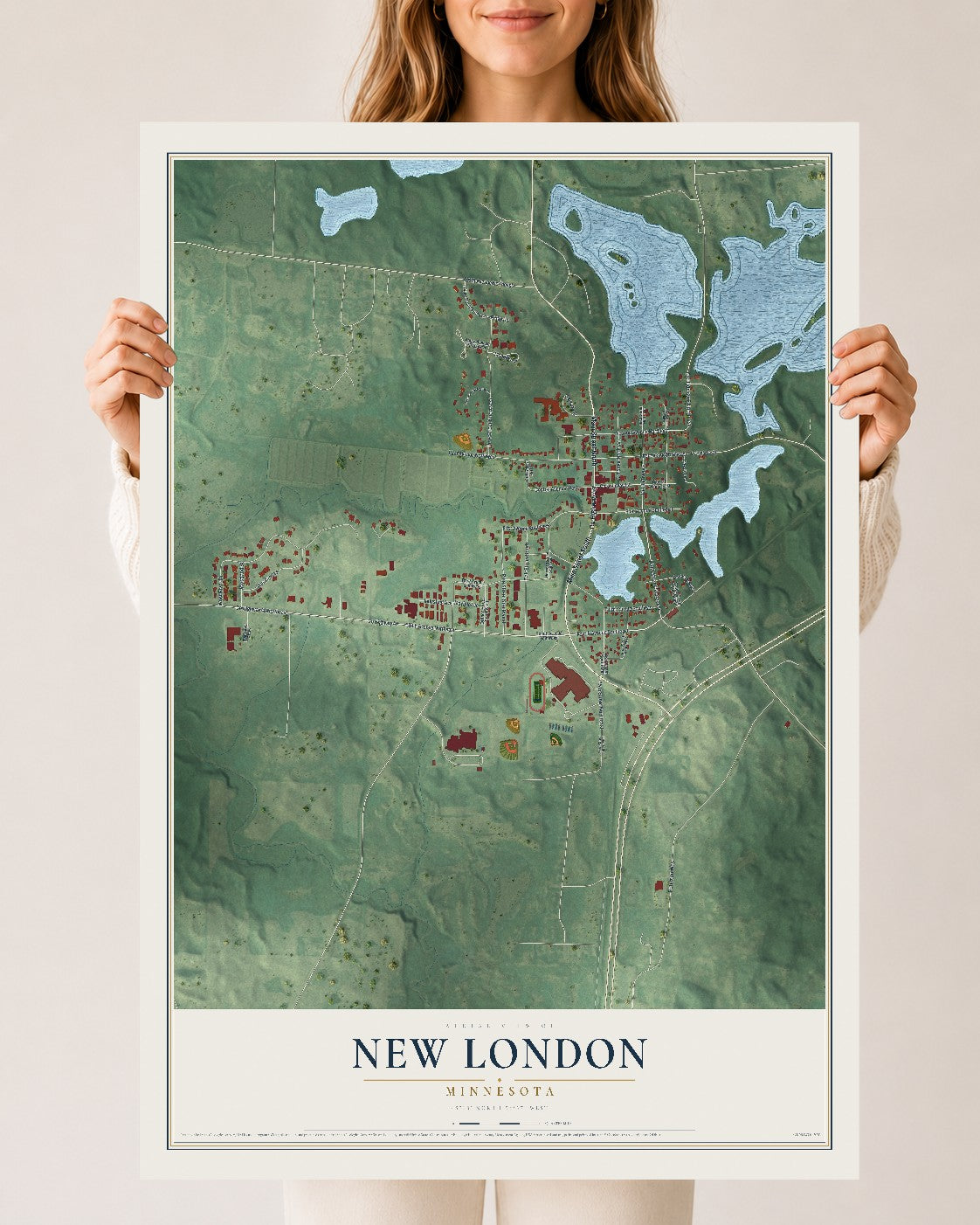 Map of New London, Minnesota, 24 x 36 inch unframed archival matte print