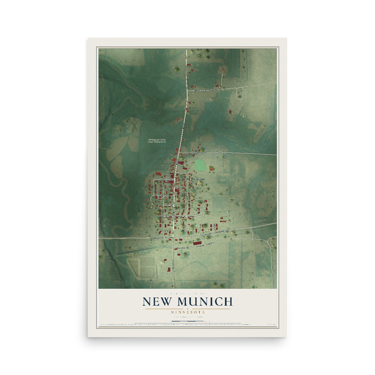 Map of New Munich, Minnesota, 12 x 18 inch unframed archival matte print