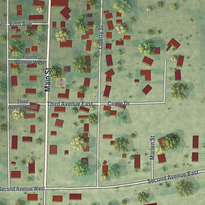 Close-up of the map of New Munich, Minnesota print showing street and building detail
