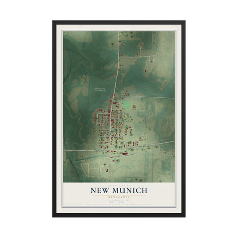 Map of New Munich, Minnesota, 12 x 18 inch print in a black wood frame