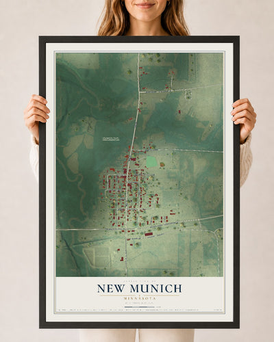 Map of New Munich, Minnesota, 24 x 36 inch print in a black wood frame