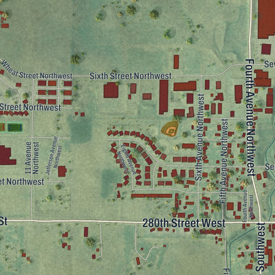 Second close-up of the map of New Prague, Minnesota print showing more streets and buildings