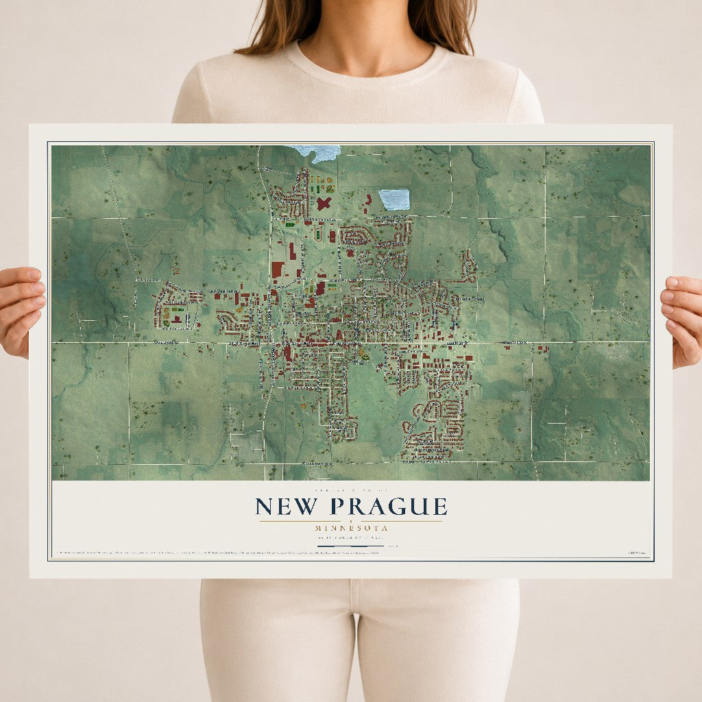 Map of New Prague, Minnesota, 18 x 24 inch unframed archival matte print