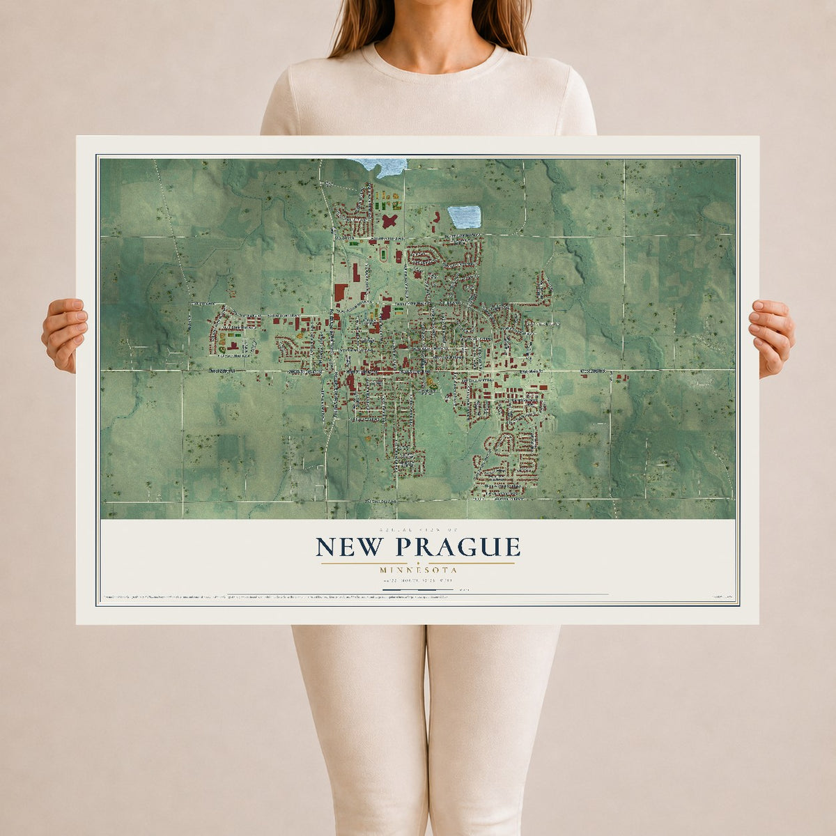 Map of New Prague, Minnesota, 24 x 36 inch unframed archival matte print