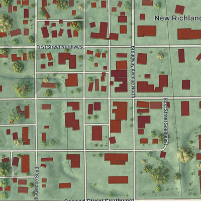 Close-up of the map of New Richland, Minnesota print showing street and building detail