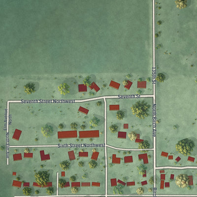 Second close-up of the map of New Richland, Minnesota print showing more streets and buildings