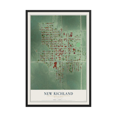 Map of New Richland, Minnesota, 12 x 18 inch print in a black wood frame