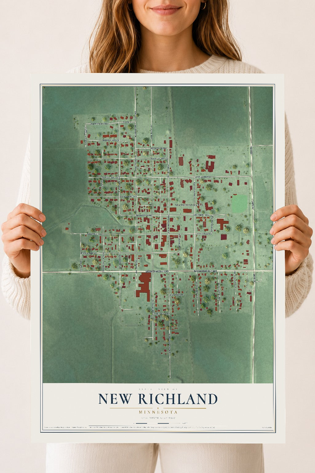 Map of New Richland, Minnesota, 18 x 24 inch unframed archival matte print