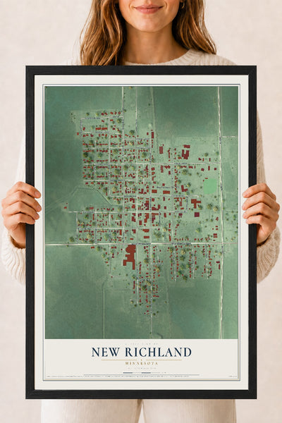Map of New Richland, Minnesota, 18 x 24 inch print in a black wood frame