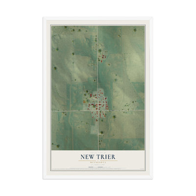 Map of New Trier, Minnesota, 12 x 18 inch print in a white wood frame
