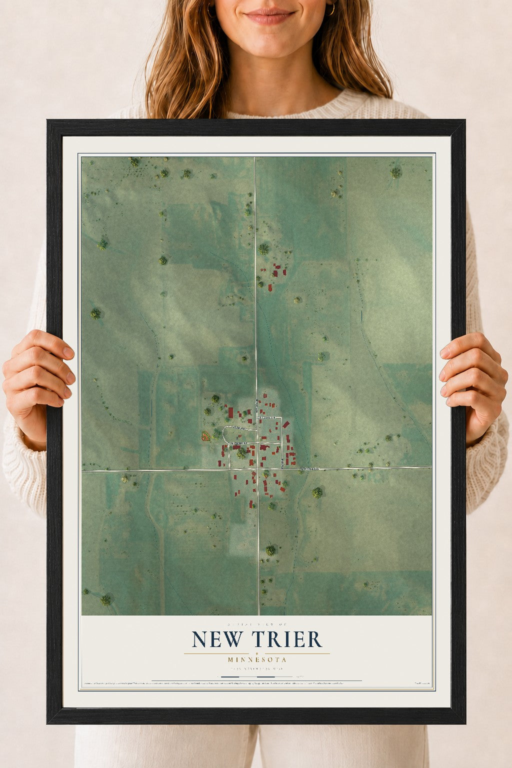 Map of New Trier, Minnesota, 18 x 24 inch print in a black wood frame