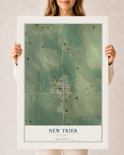 Map of New Trier, Minnesota, 24 x 36 inch print in a white wood frame