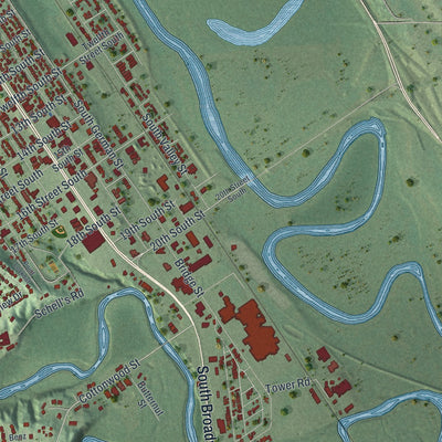 Second close-up of the map of New Ulm, Minnesota print showing more streets and buildings