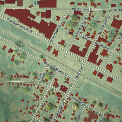 Close-up of the map of New York Mills, Minnesota print showing street and building detail