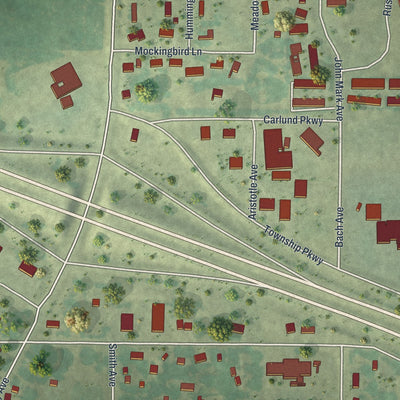Second close-up of the map of New York Mills, Minnesota print showing more streets and buildings