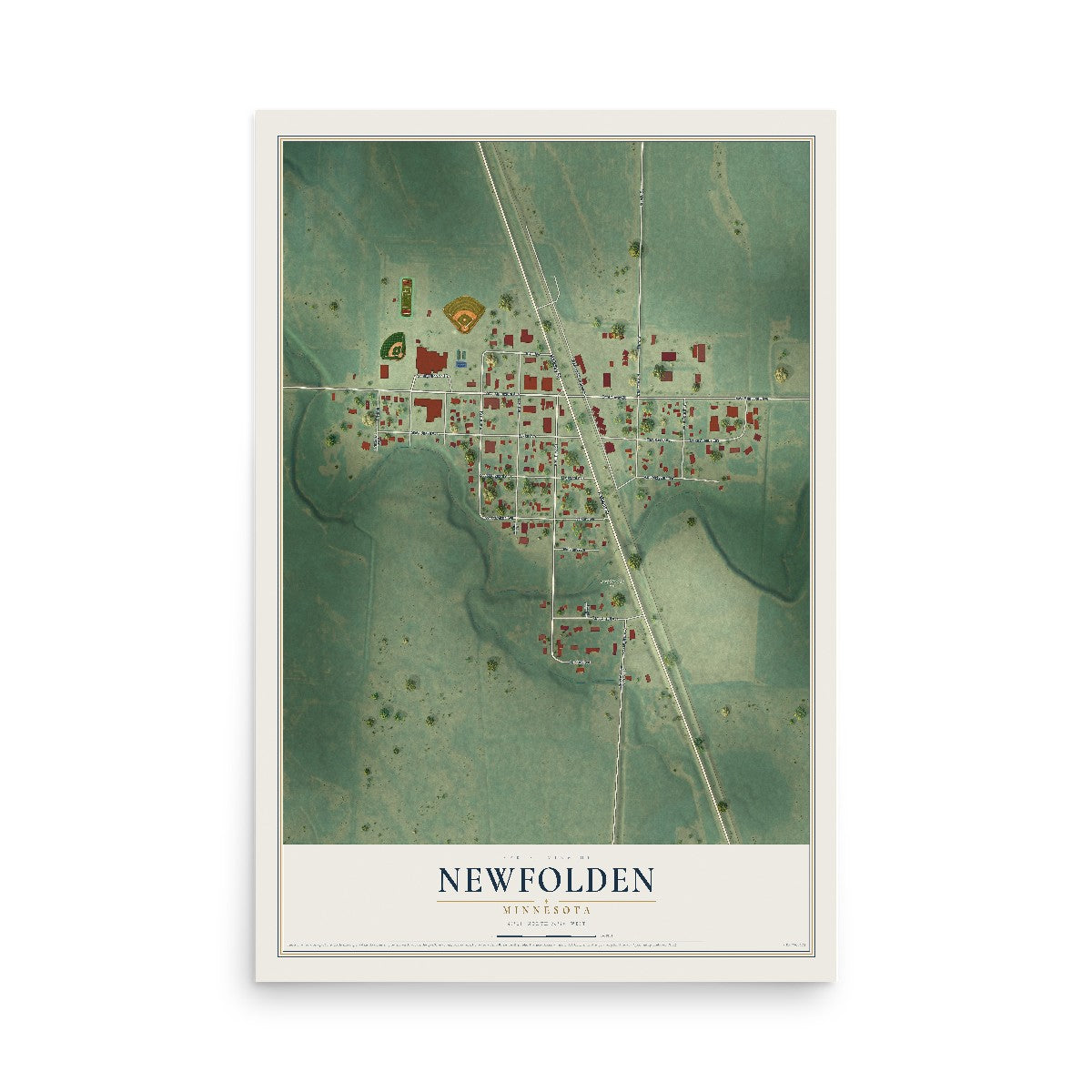 Map of Newfolden, Minnesota, 12 x 18 inch unframed archival matte print