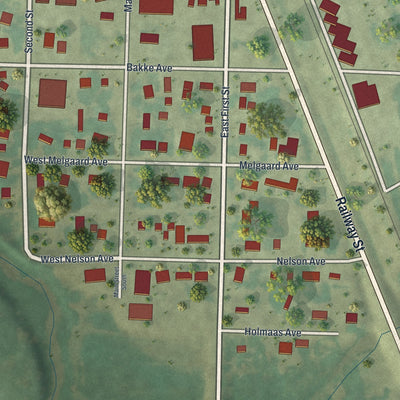 Close-up of the map of Newfolden, Minnesota print showing street and building detail