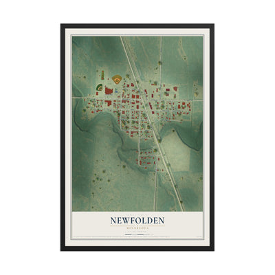 Map of Newfolden, Minnesota, 12 x 18 inch print in a black wood frame