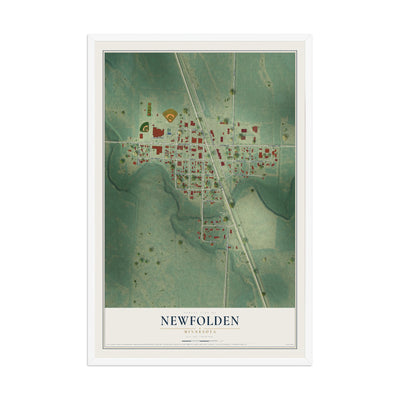 Map of Newfolden, Minnesota, 12 x 18 inch print in a white wood frame