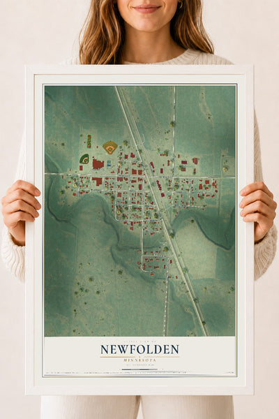 Map of Newfolden, Minnesota, 18 x 24 inch print in a white wood frame