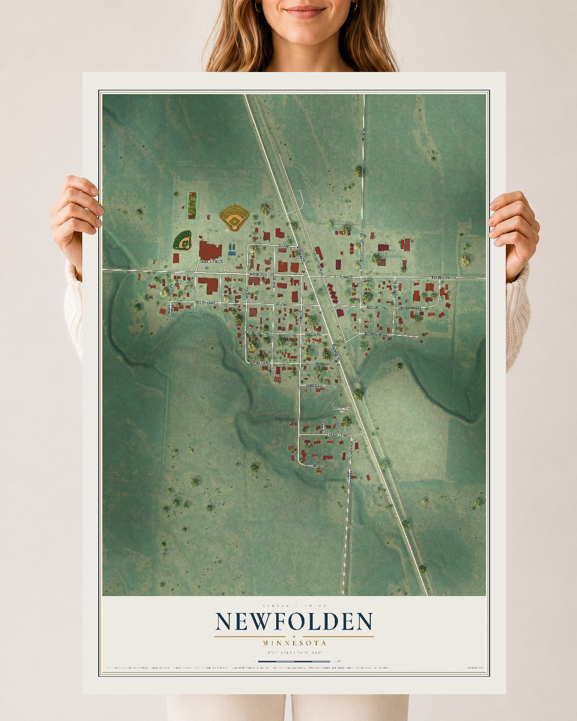 Map of Newfolden, Minnesota, 24 x 36 inch unframed archival matte print