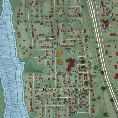 Close-up of the map of Newport, Minnesota print showing street and building detail