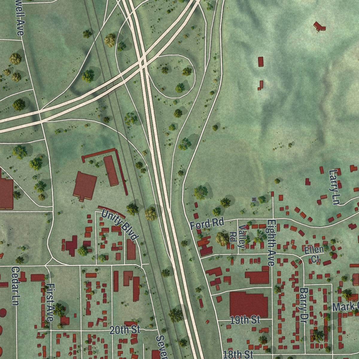 Second close-up of the map of Newport, Minnesota print showing more streets and buildings