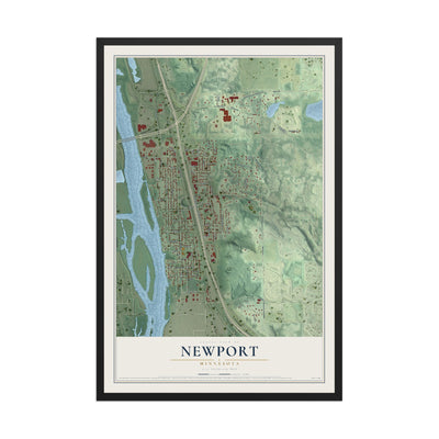 Map of Newport, Minnesota, 12 x 18 inch print in a black wood frame