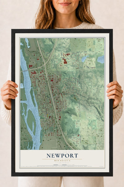 Map of Newport, Minnesota, 18 x 24 inch print in a black wood frame