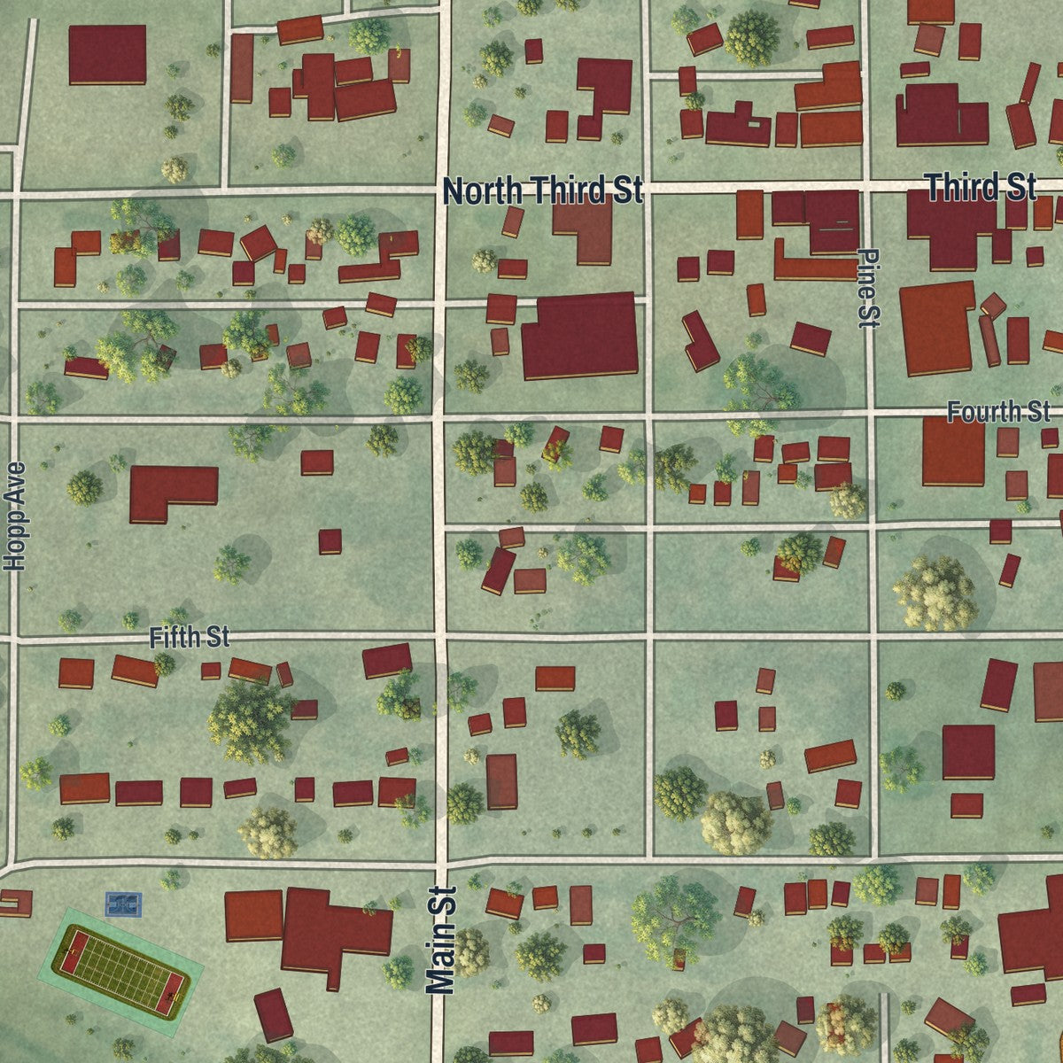Close-up of the map of Nicollet, Minnesota print showing street and building detail