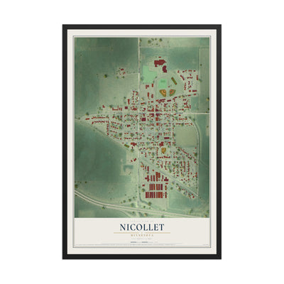 Map of Nicollet, Minnesota, 12 x 18 inch print in a black wood frame