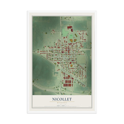 Map of Nicollet, Minnesota, 12 x 18 inch print in a white wood frame