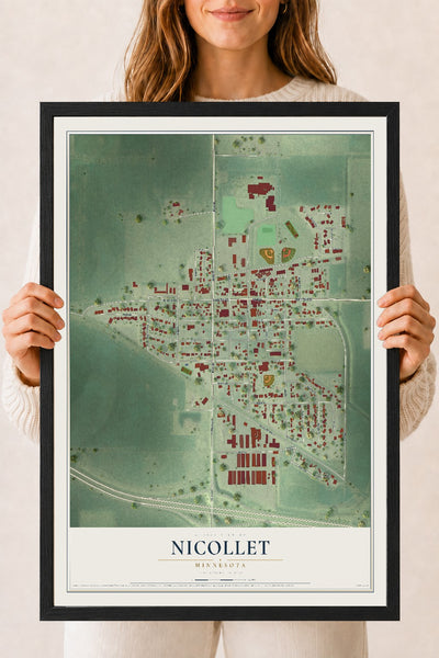 Map of Nicollet, Minnesota, 18 x 24 inch print in a black wood frame