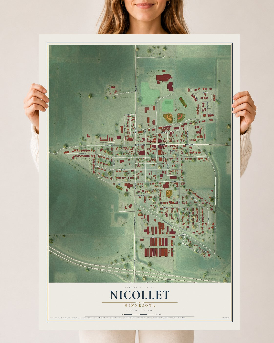 Map of Nicollet, Minnesota, 24 x 36 inch unframed archival matte print