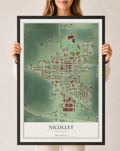 Map of Nicollet, Minnesota, 24 x 36 inch print in a black wood frame