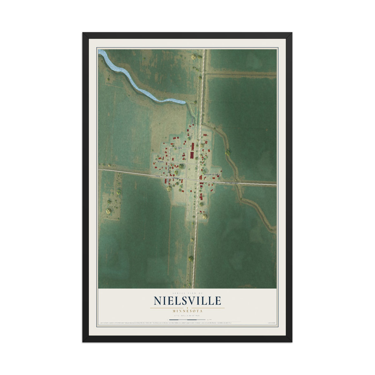 Map of Nielsville, Minnesota, 12 x 18 inch print in a black wood frame