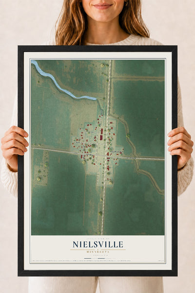 Map of Nielsville, Minnesota, 18 x 24 inch print in a black wood frame